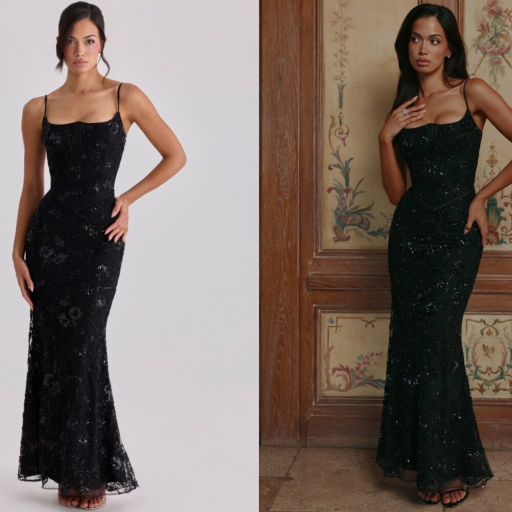 Naima black hand beaded embellished corset maxi dress - limited edition NWOT